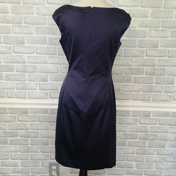 Lauren Ralph Lauren Navy Blue Satin Dress sz 10 Cocktail Old Money Quiet Luxury - Picture 3 of 9